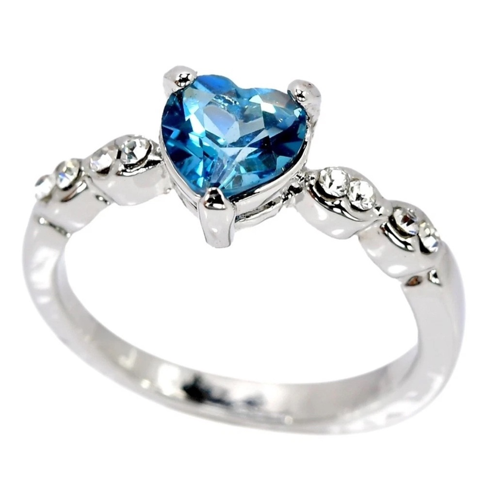 Stunning Genuine London Blue Topaz w/ zircon in 925 Sterling silver Ring Sz 6.75 - Picture 3 of 7